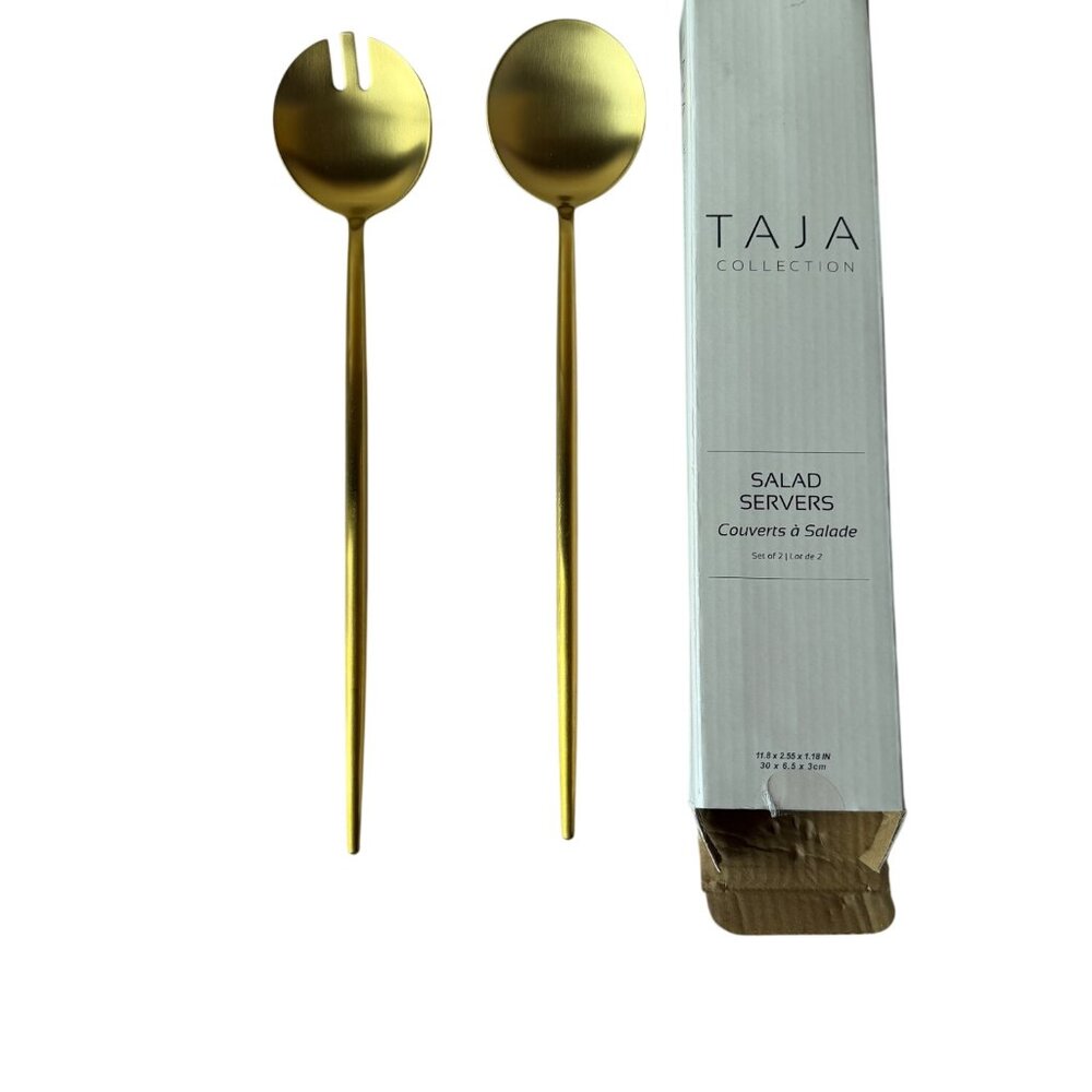 Taja Collection Gold Salad Servers Set Of 2  Modern Flatware  Elegant Dining Acc